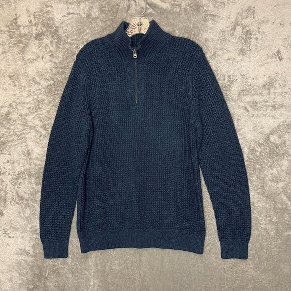 LL Bean Men Classic Preppy Heavy Waffle Knit 1/4 Pullover Mock Neck Sweater M - Picture 1 of 10